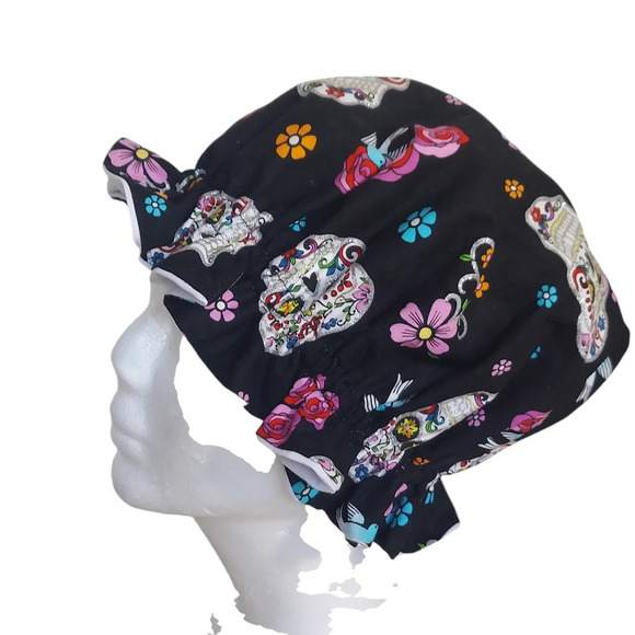 Day‎ of the Dead Bonnet Elasticized Head Bonnet with side bow - Picture 11 of 12